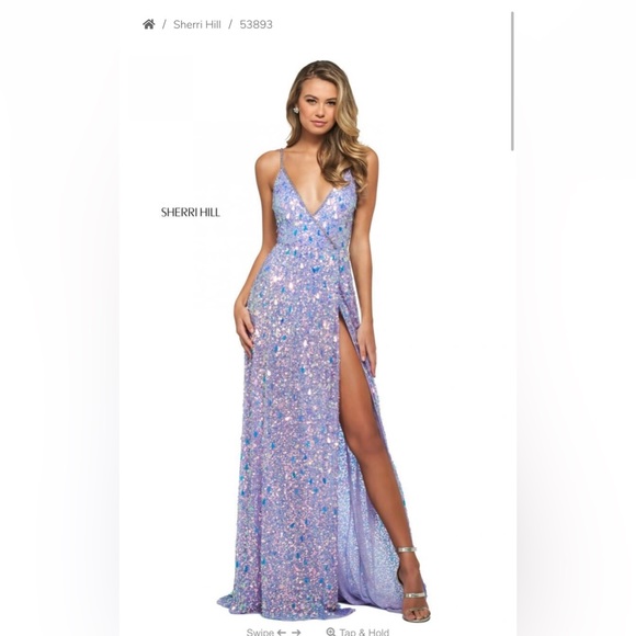 Sherri Hill deep v-neck sequin gown in lilac size 0 - Picture 2 of 7